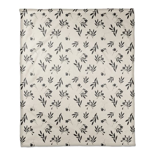 Simple Black Floral 50" x 60" Coral Fleece Blanket